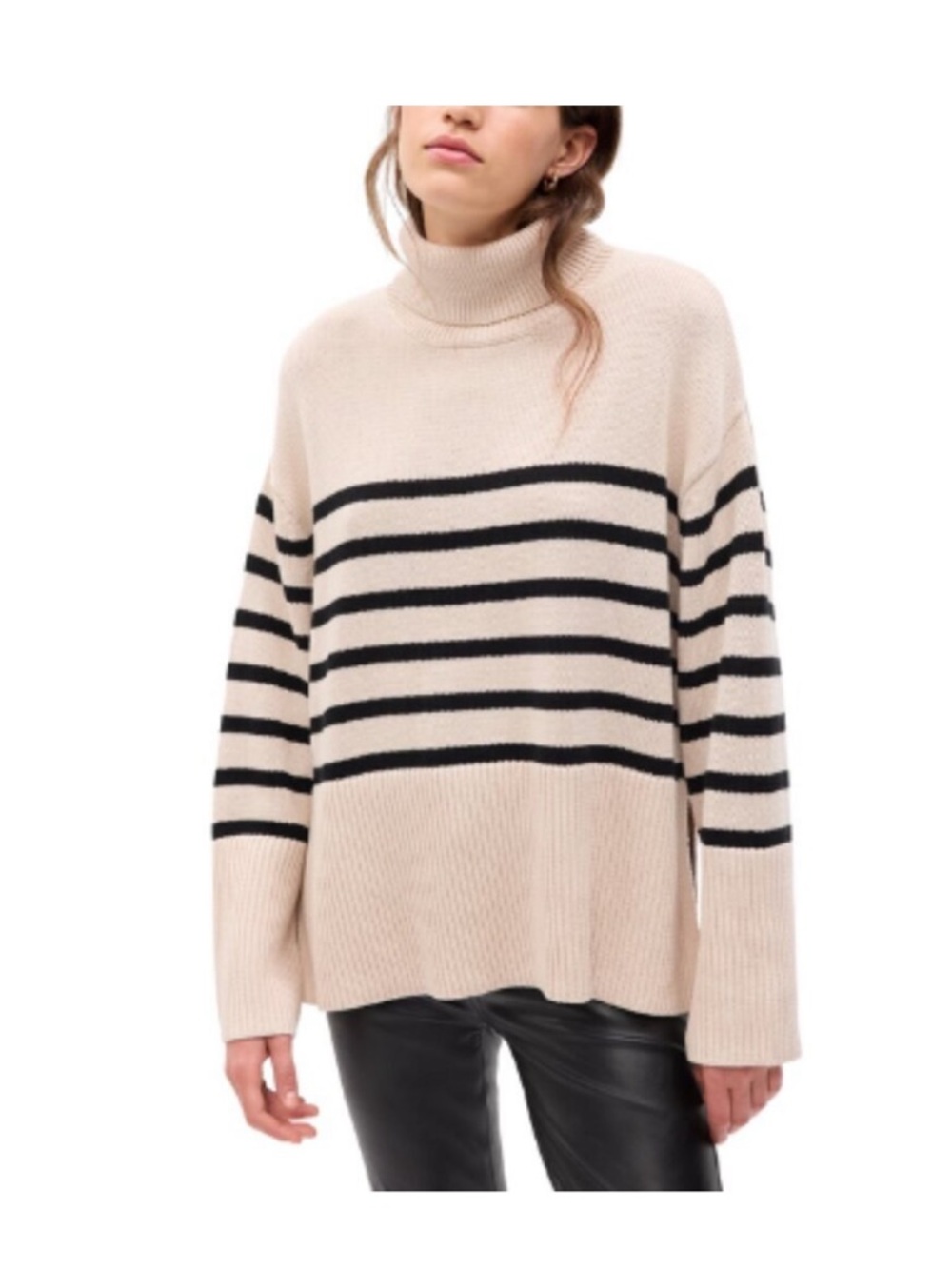 GAP Cream Turtleneck Sweater with Black Stripes